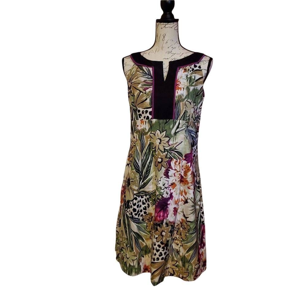 Alyx Limited Women's Size 10 Green Pink Tan Floral Print Sleeveless A-Line Dress